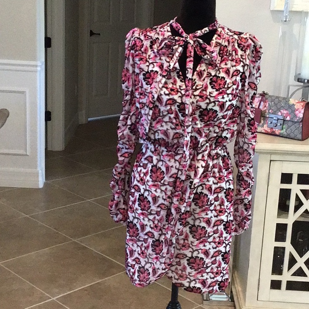 Monique Lullier velvet floral cocktail dress, ruched sleeves, size 2